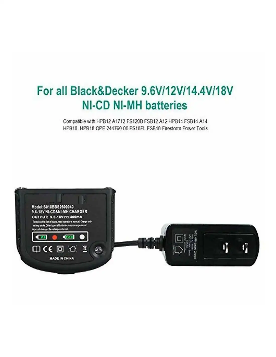 Replacement Battery Charger For Black & Decker Ni-CD Ni-MH Battery  Multi-Volt 9.6V/