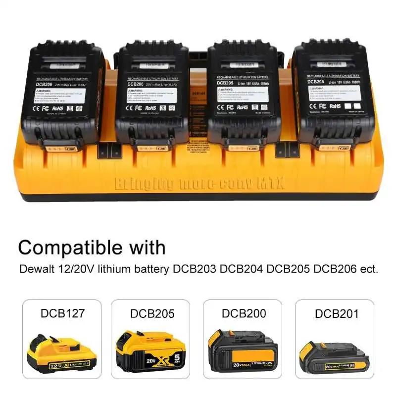 YEX-BUR Cargador de batería de 4 puertos DCB104 compatible con baterías  Dewalt 20v Li-ion 12A 320W estación de carga rápida rápida para cargador